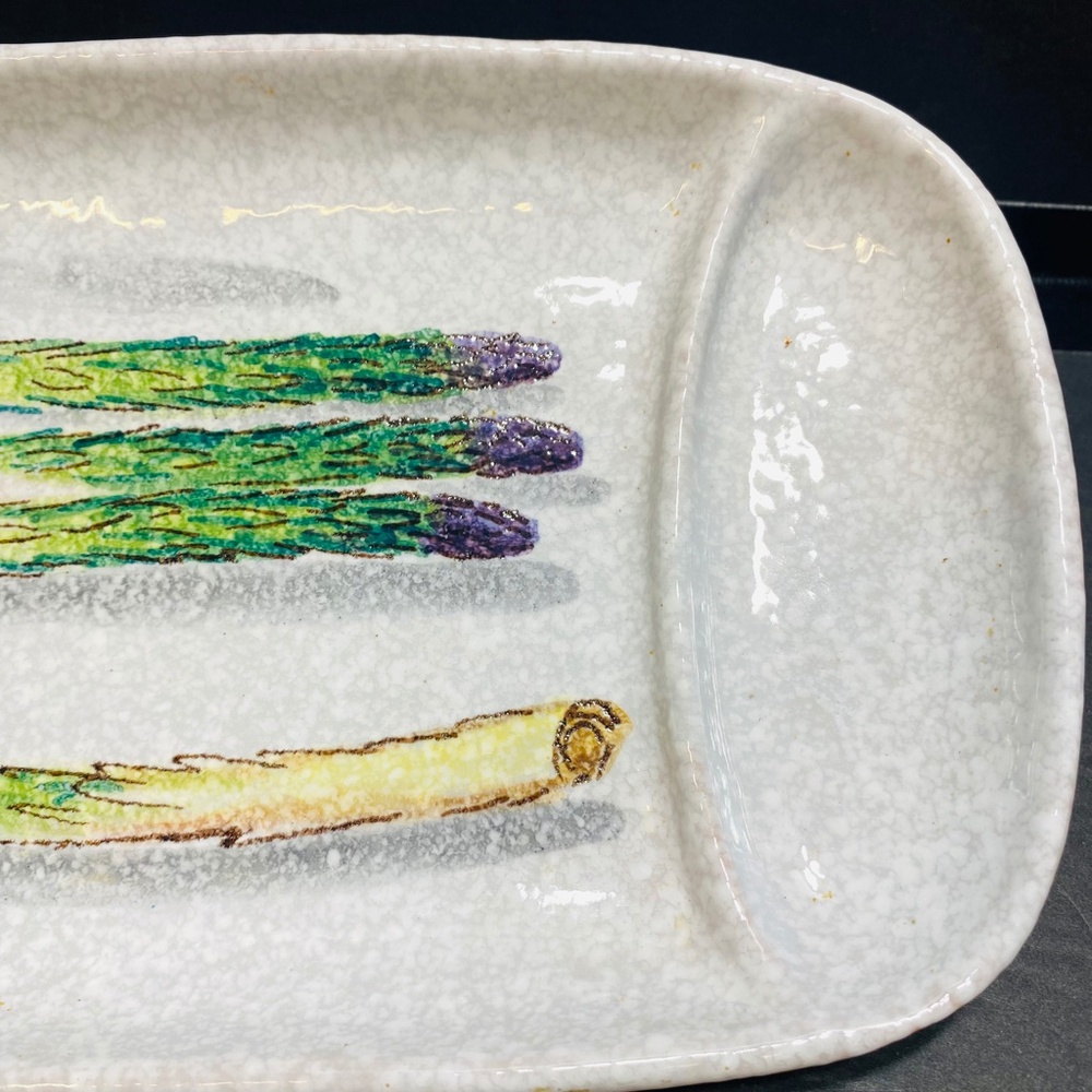 Asparagus Plate Hand Painted Italy 10”x5&3/4” Ceramic Serving Tray Dish Handmade - Picture 2 of 13
